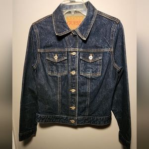 Vtg Vintage GUESS Women's Blue Denim Jean Trucker Jacket * Size L Large